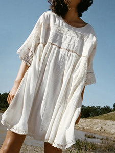 Half Sleeve Solid Round Neck Casual Dress