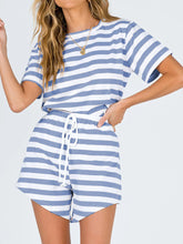 Load image into Gallery viewer, Casual Loose Striped Short Sleeve Top Shorts Two-Piece Suit
