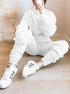 Solid Color Round Neck Long Sleeve Knit Suit