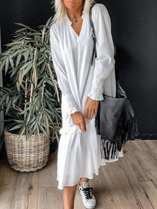 V-Neck Lace Long Sleeve Dress