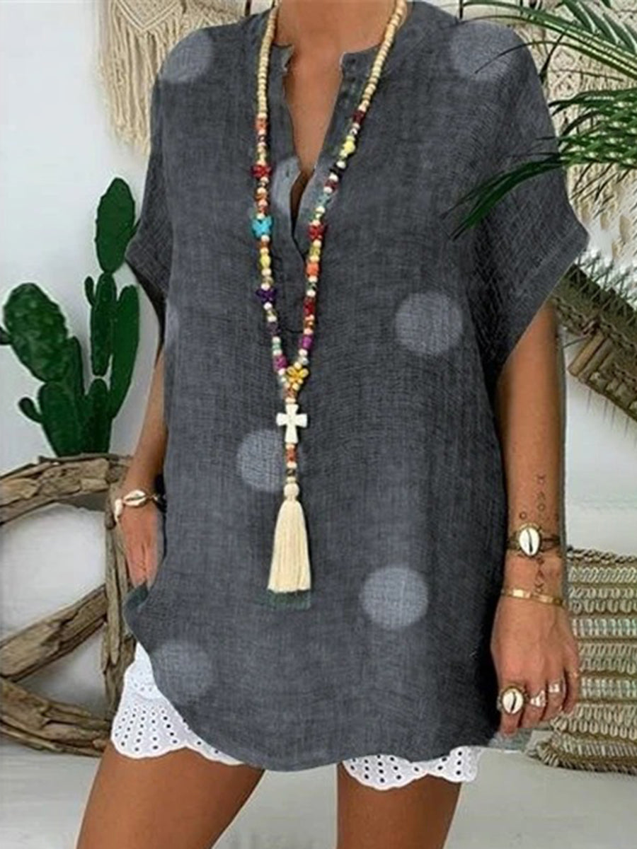 V-neck Polka Dot Short-sleeved T-shirt
