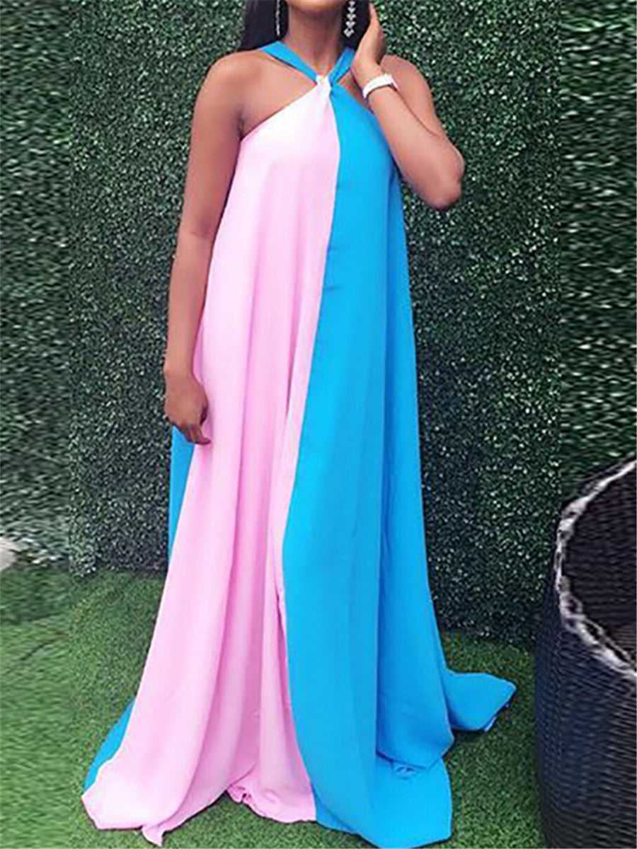 Summer Loose Halterneck Stitching Maxi Dress