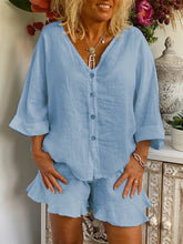 Load image into Gallery viewer, Simple Casual Loose V Neck Shirt Shorts Suit
