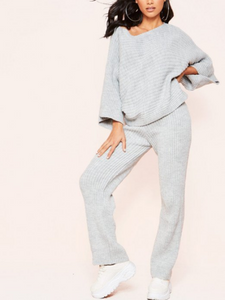 Everleigh Grey Ribbed Knit Co-Ord Set