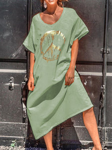 Sexy Loose Print Round Neck Short Sleeve Dress