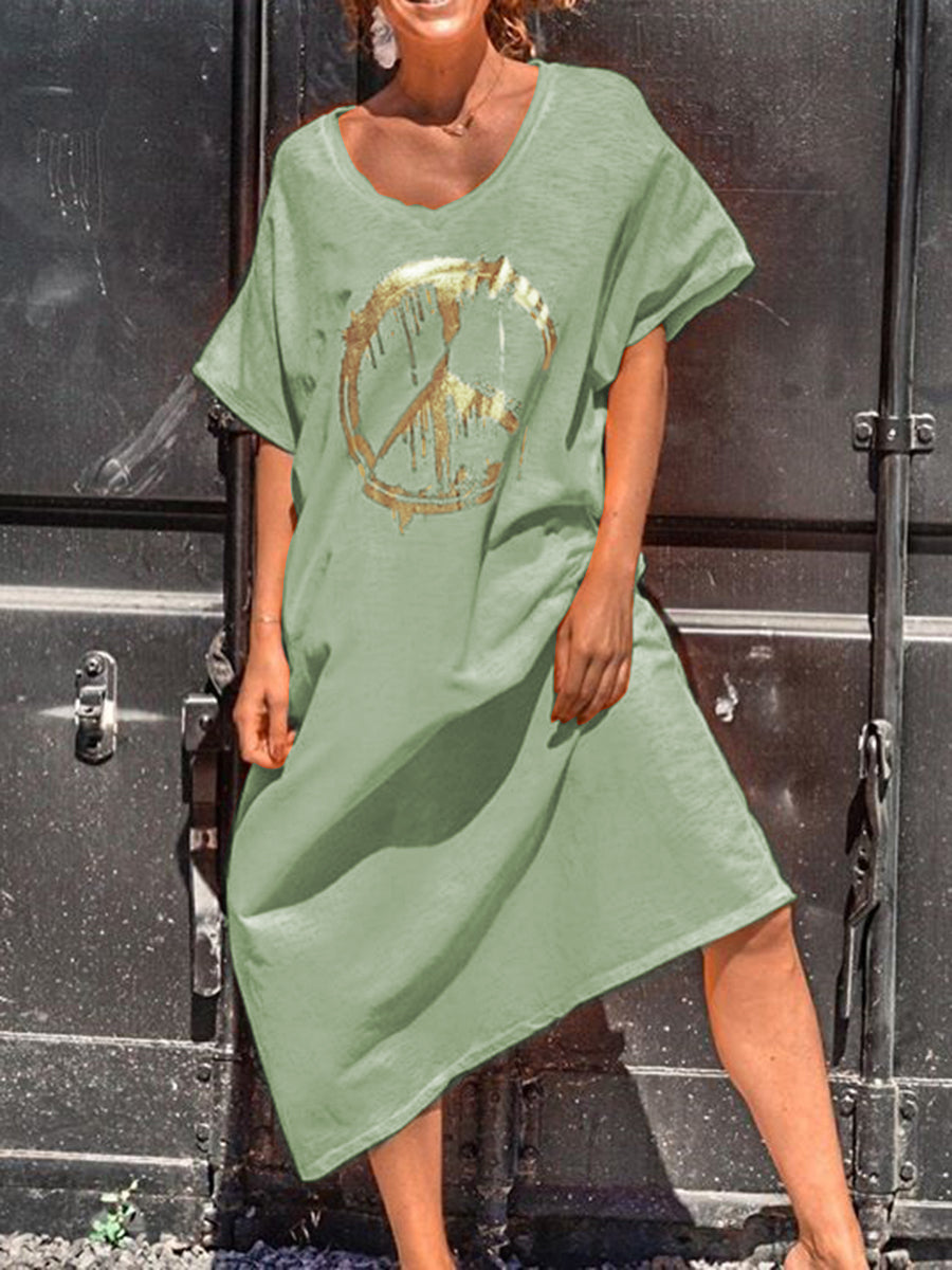 Sexy Loose Print Round Neck Short Sleeve Dress
