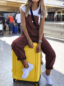 Cotton Blend Casual Overalls Loose Jumpsuit