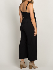 Casual Button Front Wide Leg Loose Maternity Jumpsuit
