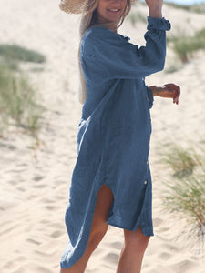 Shirt Collar Solid Color Comfortable Long Sleeve Dress
