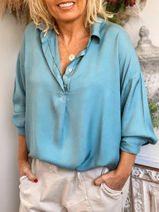 Long Sleeve Solid Color Casual Loose Blouses