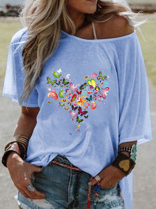 Casual Love Butterfly Holiday Short Sleeve Top