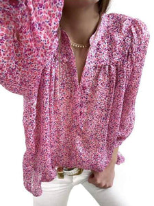 Bohemian Loose V-Neck Long Sleeve Floral Shirt Top