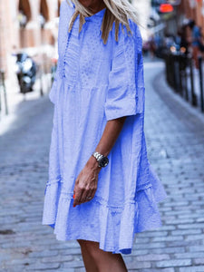 Half Sleeve Solid Crew Neck Casual Dresses