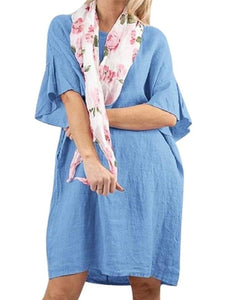 Round Neck Flare Sleeve Casual Dress