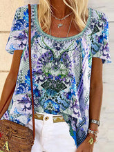 Load image into Gallery viewer, Vintage Bohemian Loose Short Sleeve Floral Top
