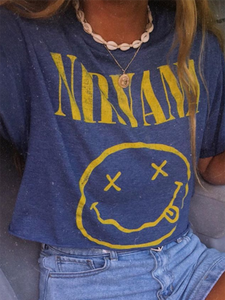 Casual Loose Smile Printed Short Sleeve Short T-shirt