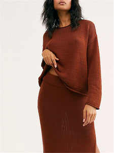 Solid Color Knitted Loose Suit Skirt