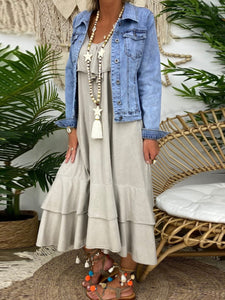 Casual Cotton Dress with Suspenders