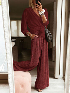 Printed V-Neck Casual Suit