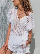 Load image into Gallery viewer, Sexy Cutout T-Shirts Fringe Hem V-Neck Tops
