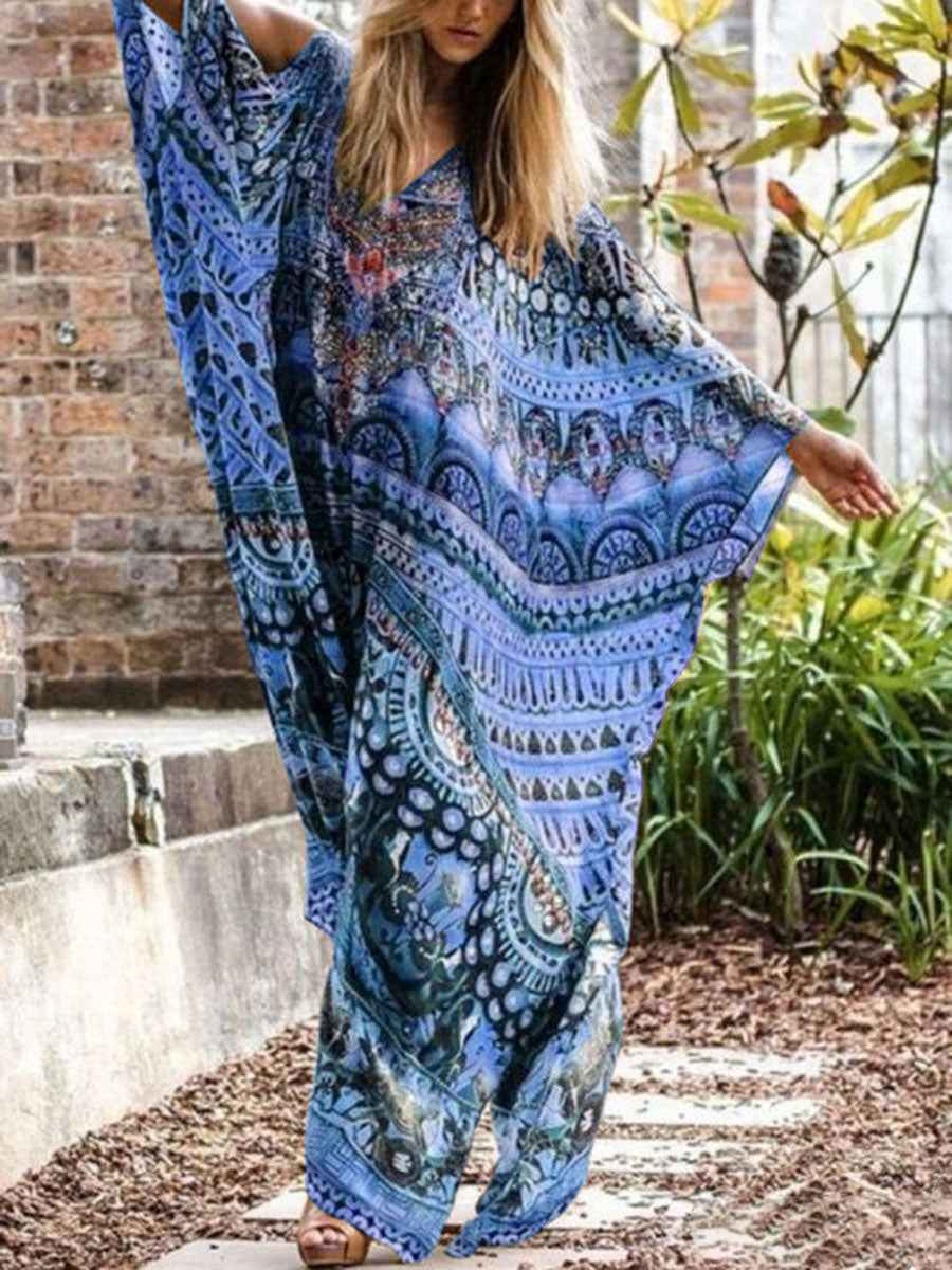 Tie-dyed V-neck Loose Exotic Casual Dress