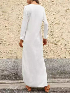 Printed Long-Sleeved Split Dress