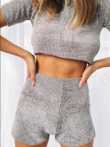 Fashion Casual Solid Color Short Two-piece Suit