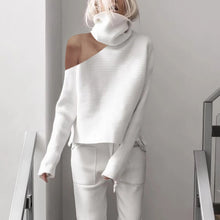 Load image into Gallery viewer, High Neck Strapless Slim Tops Trousers Knit Suit
