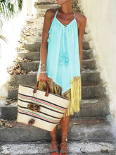 Load image into Gallery viewer, Sleeveless V Neck Beach Holiday Boho Tassel Hem Dresses
