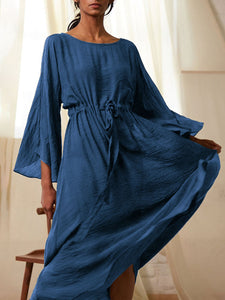 Fashion Round Neck Solid Color Casual Dress