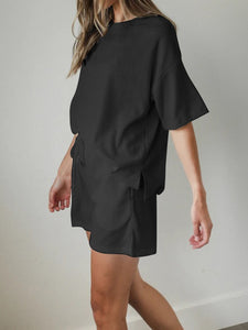 Casual Solid Color Short Sleeve Round Neck Two-piece Suit