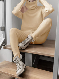 High Neck Strapless Slim Tops Trousers Knit Suit