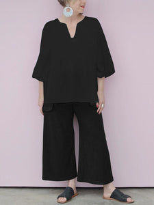 Comfortable Mid-length Sleeve Blouse Loose Trousers Suit