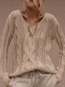 Fashion Simple Casual Loose Long-Sleeved V Neck Sweater