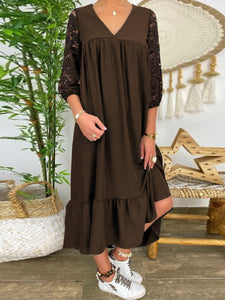 V-neck Lace Sleeve Casual Dress
