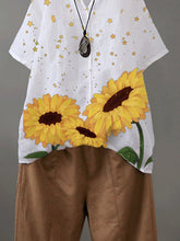 Load image into Gallery viewer, White Floral Short Sleeve Shirts &amp; Tops
