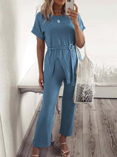 Load image into Gallery viewer, Casual Loose Solid Color Round Neck Short Sleeve Two-piece Suit
