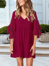 Load image into Gallery viewer, Casual flared sleeve flounce Mini dress
