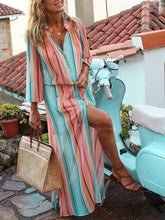 Load image into Gallery viewer, V-Neck Striped Bohemian Maxi Dress
