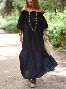 Summer Loose Off Shoulder Mid-Long Sleeve Maxi Dress