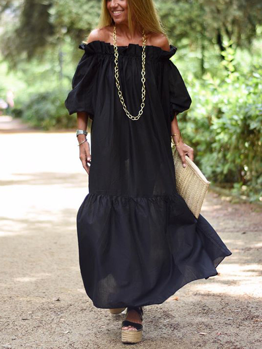 Summer Loose Off Shoulder Mid-Long Sleeve Maxi Dress