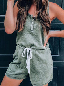 Button U Neck Pockets Romper