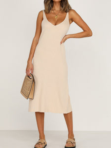 Sexy Solid Color V-neck Strapless Sleeveless Dress