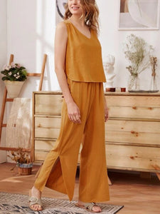 V-neck Solid Color Loose Suit