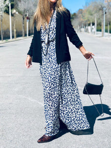 Retro Elegant V Neck Leopard Print Maxi Dress
