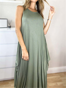 Elegant Loose Solid Color Sleeveless Casual Dress