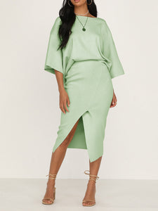 Solid Color Sets Loose Blouse Split Skirt Two-piece Suit
