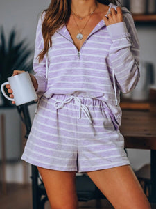 Purple Striped Half Zip Women's Suit