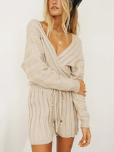 Load image into Gallery viewer, Simple Casual Loose V Neck Long-Sleeved Shirt Shorts Knitted Suit
