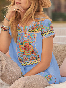 Romantic Idyllic Floral Bohemian Print Top